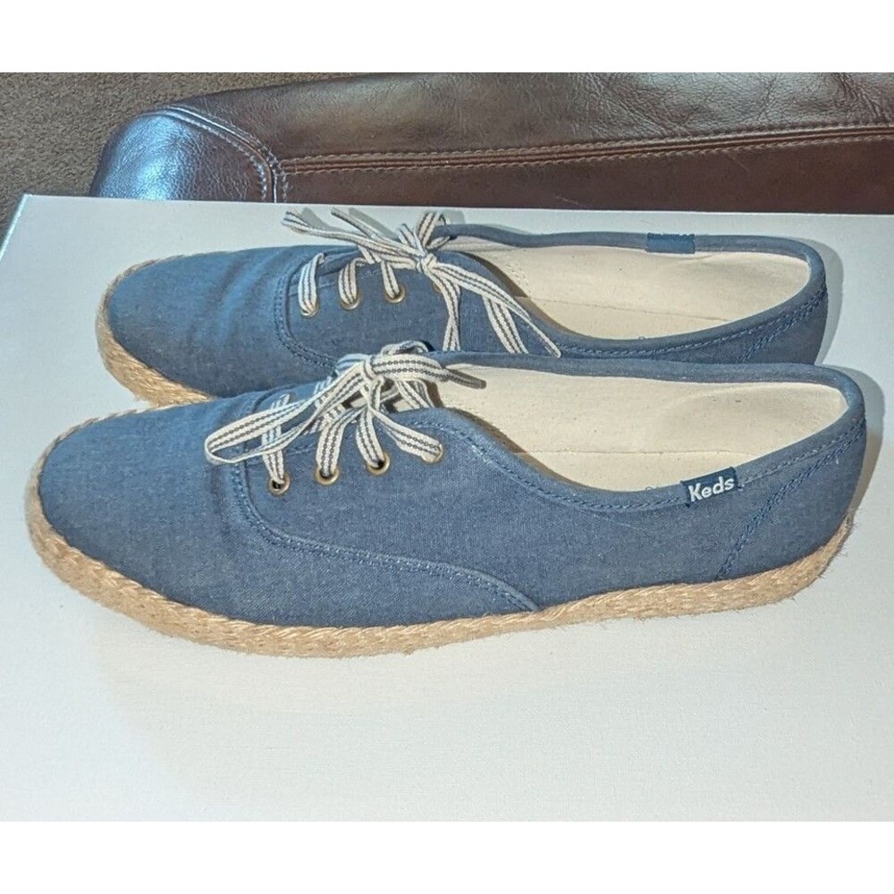KEDS Women’s Ortholite Size 8 Chambray Jute Lace Up Tennis Shoes Loafers - Picture 3 of 10